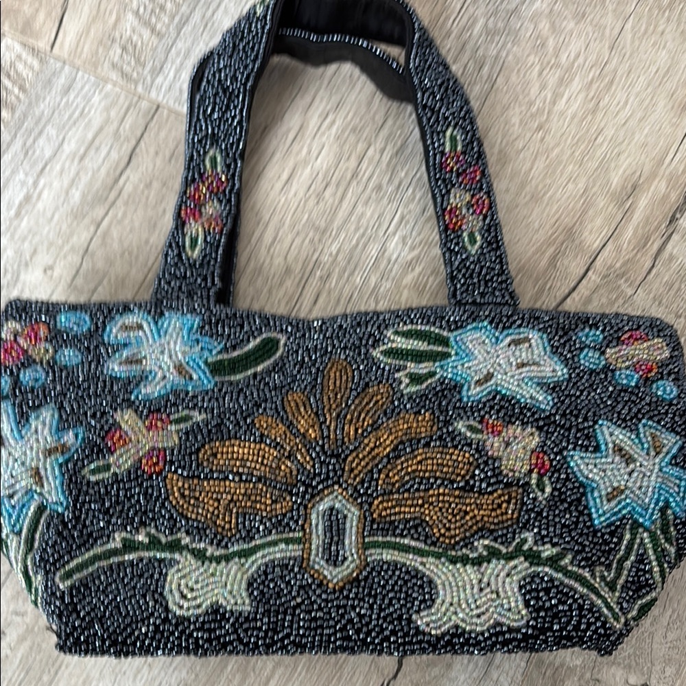 Embellished Black Beaded Handbag